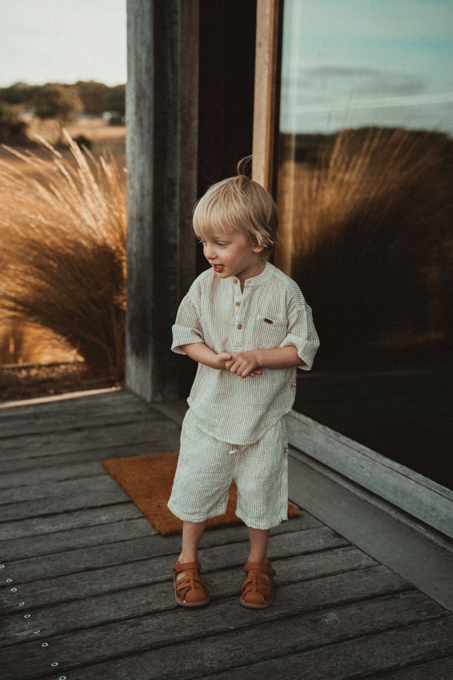 Striped Short Sleeved Shirt - Oatmeal