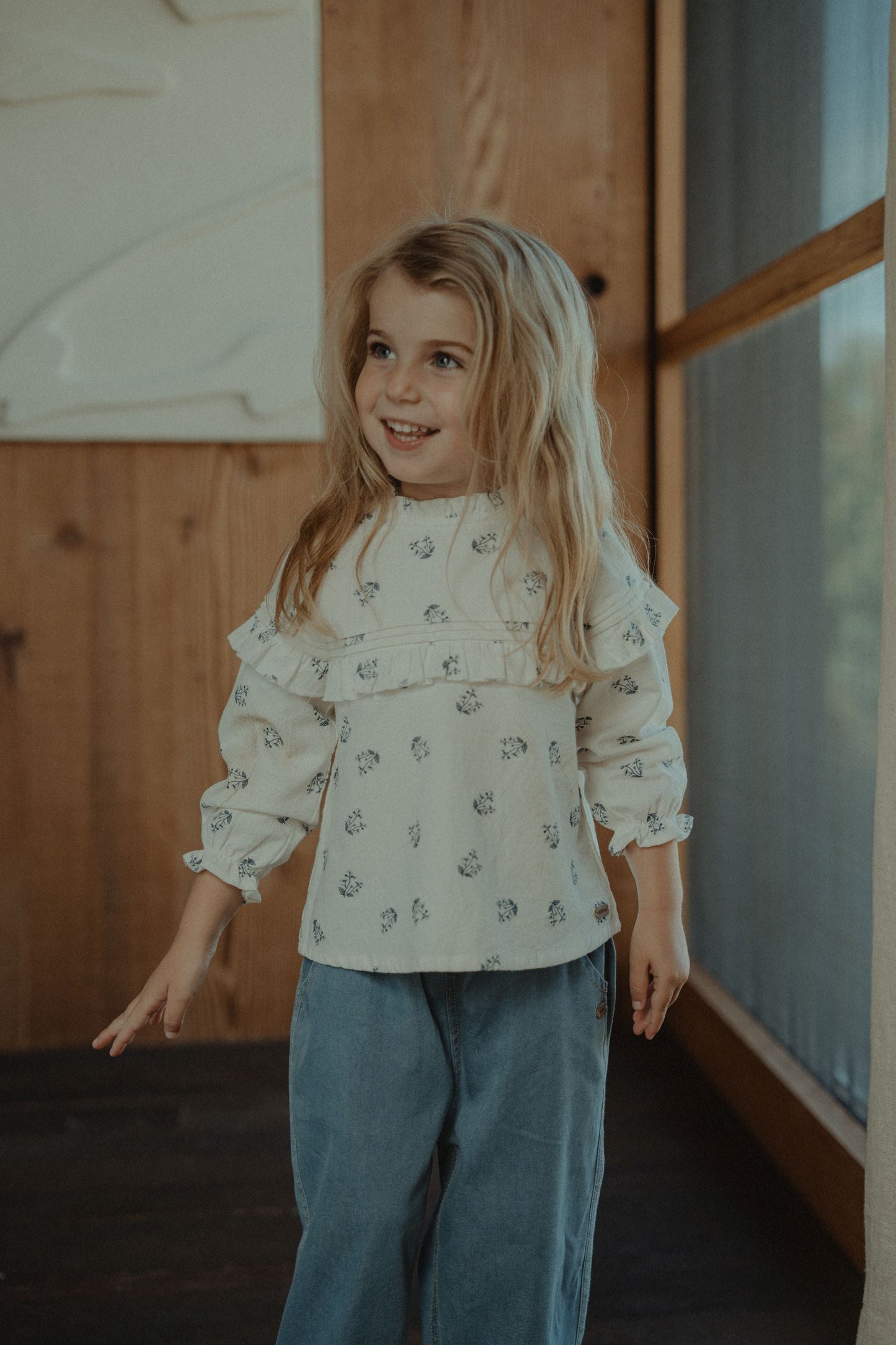 Long Sleeve Printed Blouse - Off-White