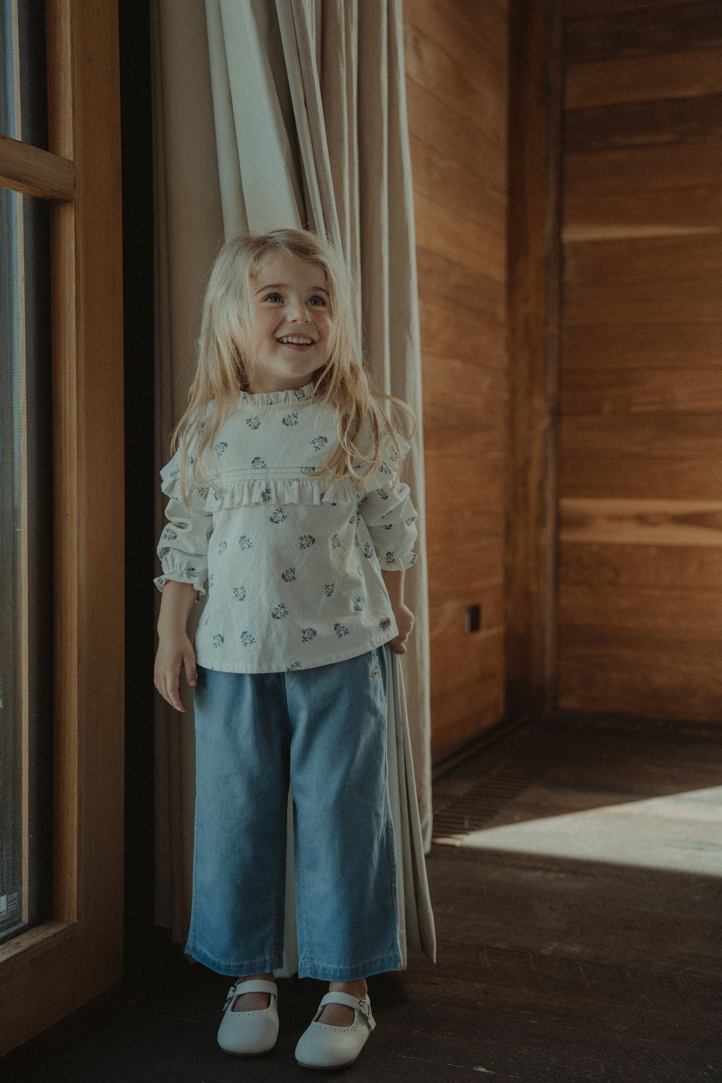 Long Sleeve Printed Blouse - Off-White